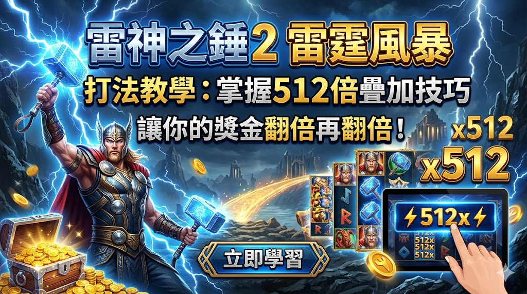 本教學專為最新熱門電子遊戲《雷神之錘2:雷霆風暴》量身打造,深度解構如何掌握獨創的512倍疊加技巧。內文全面剖析雷霆倍數符號的掉落規律與消除連鎖機制,並公開高手私藏的訊號判讀與黃金進場時機,教導玩家如何在不同遊戲階段調整控注節奏。透過系統化的下注策略與階梯式資金分配,協助您在免費遊戲中精準咬中最高512倍的超級大獎,讓您的獎金在雷霆風暴中實現翻倍再翻倍的震撼體驗,徹底掌握爆金機台的提款密碼。