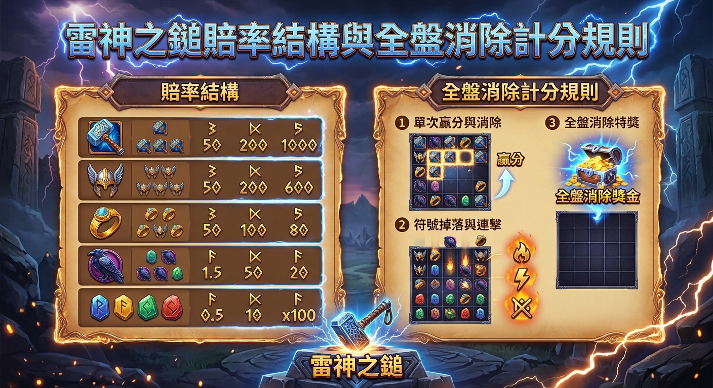 雷神之鎚賠率結構與全盤消除計分規則
