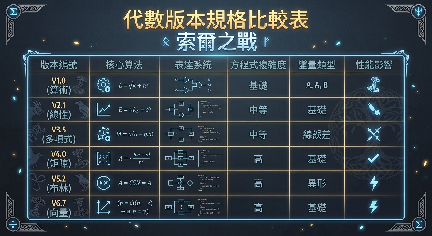 代數版本規格比較表